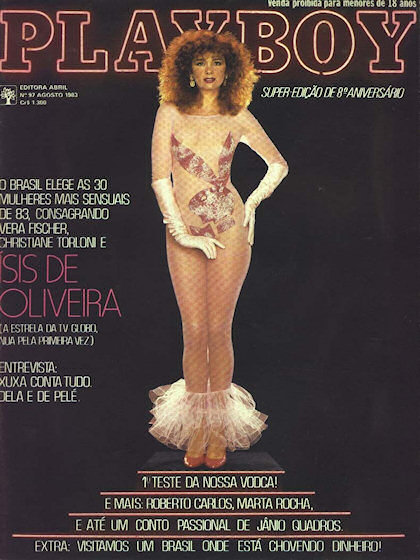 Playboy (Brazil) August 1983 magazine back issue Playboy (Brazil) magizine back copy Playboy (Brazil) magazine August 1983 cover image, with Isis de Oliveira on the cover of the magazin