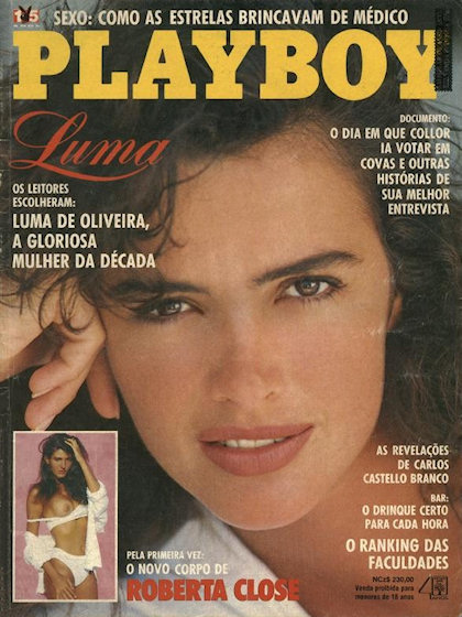 Playboy (Brazil) March 1990 magazine back issue Playboy (Brazil) magizine back copy Playboy (Brazil) magazine March 1990 cover image, with Luma de Oliveira, Roberta Close on the cover 
