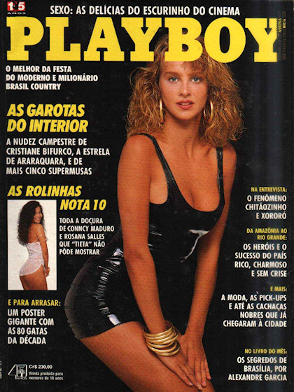 Playboy (Brazil) April 1990 magazine back issue Playboy (Brazil) magizine back copy Playboy (Brazil) magazine April 1990 cover image, with Cristiane Bifurco, Conncy Maduro on the cover