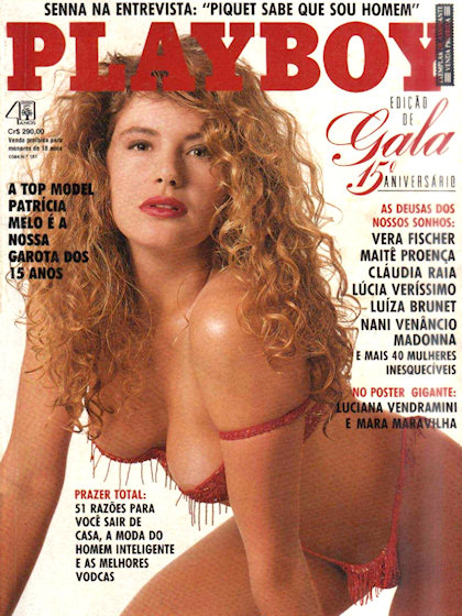 Playboy (Brazil) August 1990 magazine back issue Playboy (Brazil) magizine back copy Playboy (Brazil) magazine August 1990 cover image, with Patricia Melo on the cover of the magazine