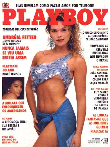 Playboy (Brazil) October 1990 magazine back issue Playboy (Brazil) magizine back copy Playboy (Brazil) magazine October 1990 cover image, with Andréia Fetter, Reneé Tenison on the cover 