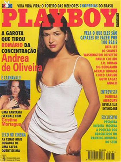 Playboy (Brazil) February 1995 magazine back issue Playboy (Brazil) magizine back copy Playboy (Brazil) magazine February 1995 cover image, with Andrea de Oliveira, Cristina Mortagua on t