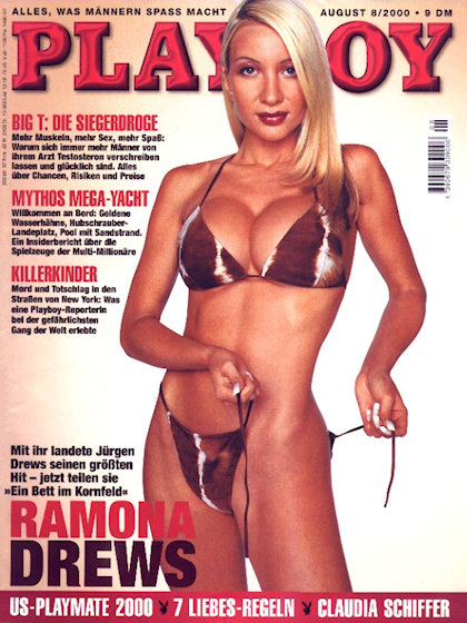 Playboy Germany August 2000 magazine back issue Playboy (Germany) magizine back copy Playboy Germany magazine August 2000 cover image, with Ramona Drews on the cover of the magazine