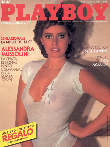 Playboy Italy August 1983 magazine back issue Playboy (Italy) magizine back copy Playboy Italy magazine August 1983 cover image, with Alessandra Mussolini on the cover of the magazi