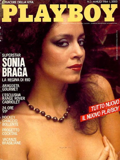 Playboy Italy March 1984 magazine back issue Playboy (Italy) magizine back copy Playboy Italy magazine March 1984 cover image, with Sônia Braga on the cover of the magazine