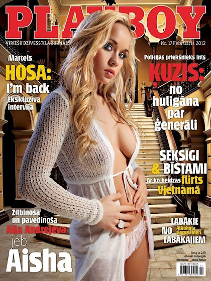 Playboy (Latvia) February 2012 magazine back issue Playboy (Latvia) magizine back copy Playboy (Latvia) magazine February 2012 cover image, with Aisha (Aija Andrejeva) on the cover of the