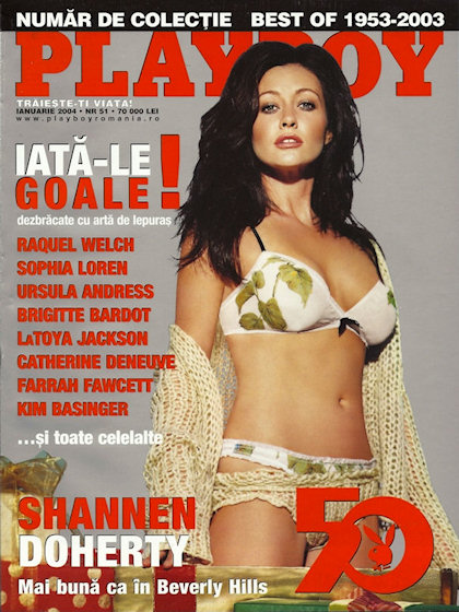 Playboy (Romania) January 2004 magazine back issue Playboy (Romania) magizine back copy Playboy (Romania) magazine January 2004 cover image, with Shannen Doherty on the cover of the magazi