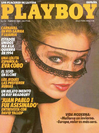 Playboy (Spain) February 1985 magazine back issue Playboy (Spain) magizine back copy Playboy (Spain) magazine February 1985 cover image, with Eva Cobo on the cover of the magazine