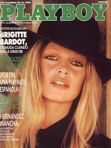 Playboy (Spain) November 1987 magazine back issue Playboy (Spain) magizine back copy Playboy (Spain) magazine November 1987 cover image, with Brigitte Bardot on the cover of the magazin