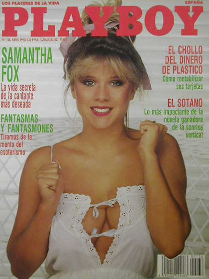 Playboy (Spain) April 1990 magazine back issue Playboy (Spain) magizine back copy Playboy (Spain) magazine April 1990 cover image, with Samantha Fox on the cover of the magazine