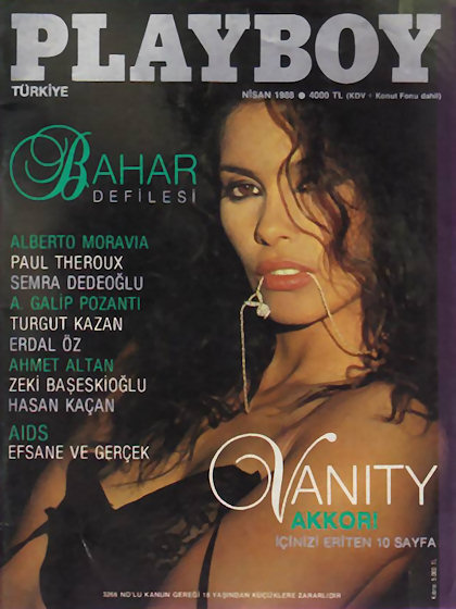 Playboy (Turkey) April 1988 magazine back issue Playboy (Turkey) magizine back copy Playboy (Turkey) magazine April 1988 cover image, with Vanity (Denise Matthews) on the cover of the 