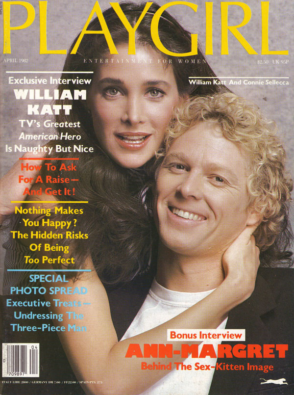 Playgirl # 107, April 1982 magazine back issue Playgirl magizine back copy Playgirl # 107, April 1982 Adult Heteresexual Women and Gay Mens Magazine Back Issue Published by Drake Publishers. Coverguy William Theodore Katt (aka: William Katt) & Connie Sellecca (Not Nude) .