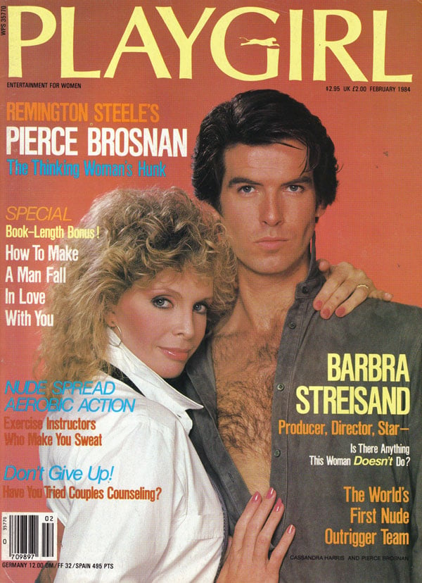 Playgirl # 129, February 1984 magazine back issue Playgirl magizine back copy Playgirl # 129, February 1984 Adult Heteresexual Women and Gay Mens Magazine Back Issue Published by Drake Publishers. Coverguy Pierce Brosnan & Cassandra Harris (Not Nude) .