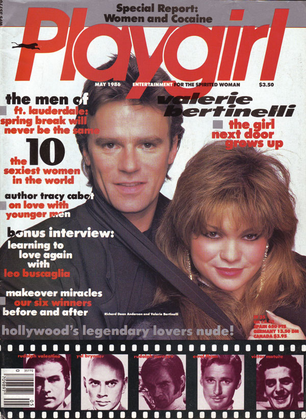 Playgirl May 1986 magazine back issue Playgirl magizine back copy Playgirl May 1986 Adult Heteresexual Women and Gay Mens Magazine Back Issue Published by Drake Publishers. Coverguy Richard Dean Anderson & Valerie Bertinelli (Not Nude) .
