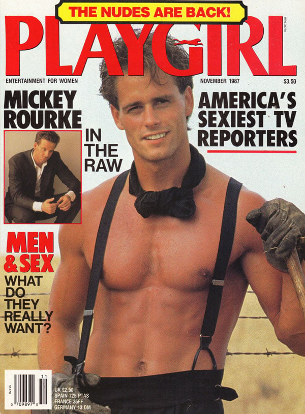 Playgirl November 1987 magazine back issue Playgirl magizine back copy nudes, mickey rourke, men & sex, sexiest tv reporters, playgirl back issue magazines, used mags, nov