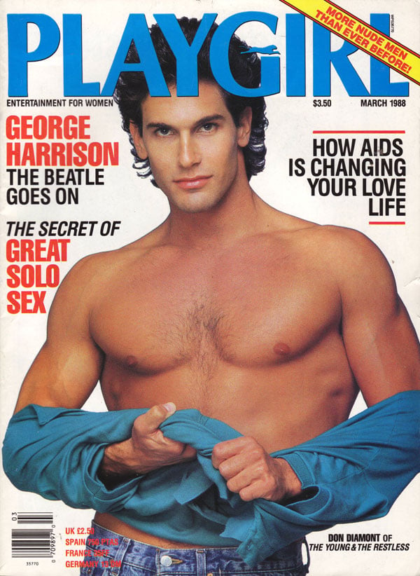 Playgirl March 1988 magazine back issue Playgirl magizine back copy Playgirl March 1988 Adult Heteresexual Women and Gay Mens Magazine Back Issue Published by Drake Publishers. Coverguy Don Bruce Diamont (aka: Don Diamont) (Not Nude) .