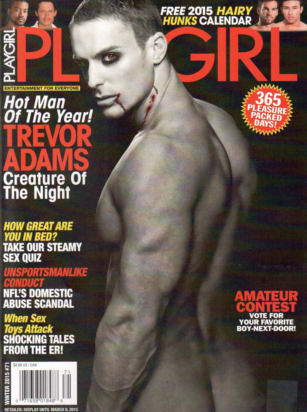 Playgirl # 71, Winter 2015 magazine back issue Playgirl magizine back copy Playgirl # 71, Winter 2015 Adult Heteresexual Women and Gay Mens Magazine Back Issue Published by Drake Publishers. Coverguy Trevor Adams (Nude) .