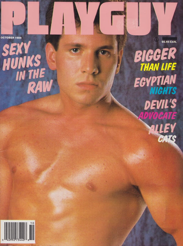 Playguy October 1989 magazine back issue Playguy magizine back copy sexy hunks in the raw, bigger than life, egyptian nights, devil's advocate, alley cats, jungle fever