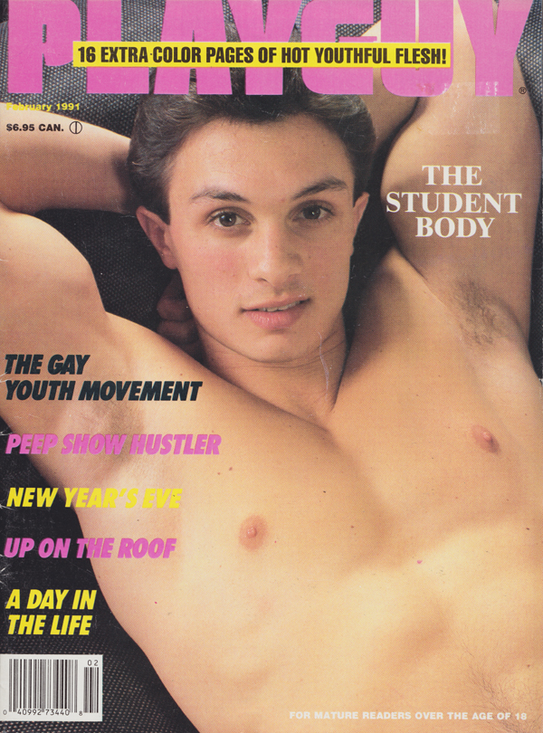 Playguy February 1991 magazine back issue Playguy magizine back copy gay youth movement, peep show hustler, the student body, up on the roof, hot youthful flesh, fantasy