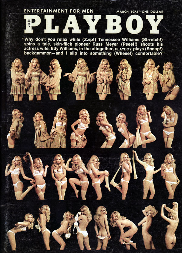 Playboy March 1973 magazine back issue Playboy (USA) magizine back copy Playboy's Playmate of the Month BonnieLarge & MarcyRooney Covergal