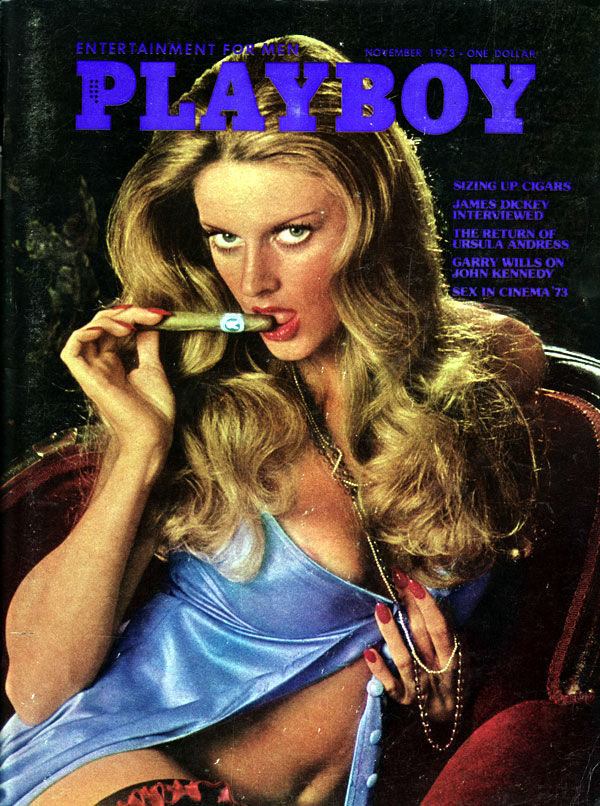 Playboy November 1973 magazine back issue Playboy (USA) magizine back copy UrsullaAndress phtographed naked by JohnDerek & AnneRandall nude covergirl playboy