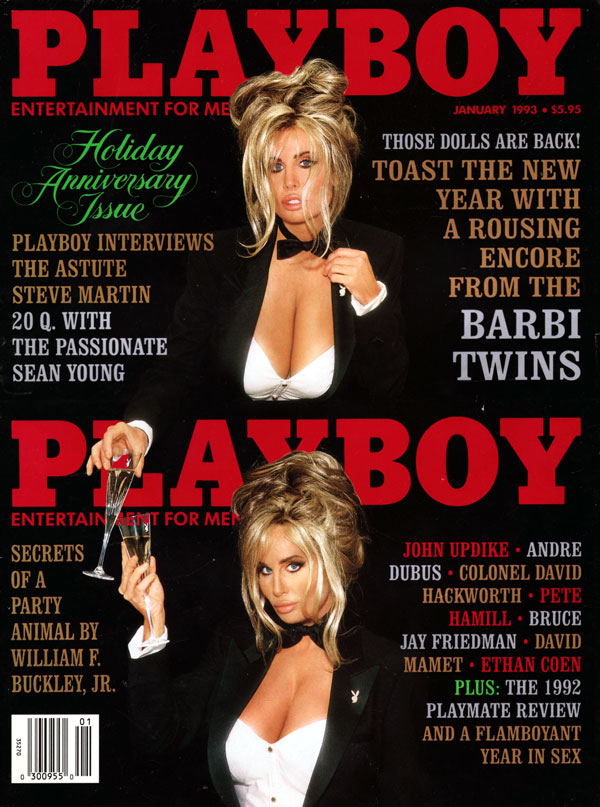 Playboy January 1993 magazine back issue Playboy (USA) magizine back copy Those Twins are back toast a new year with a rousing encore from the barbi twins playboy