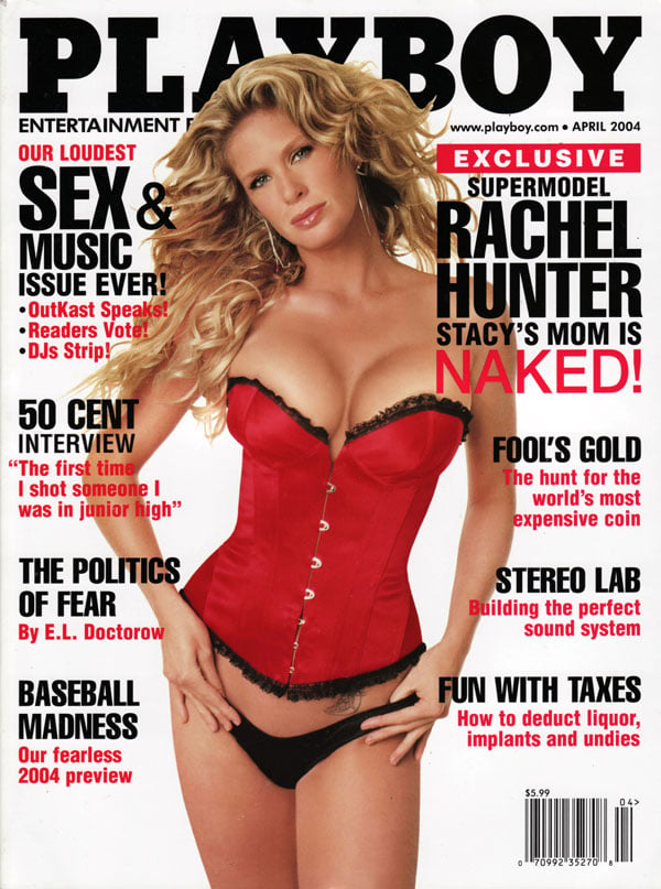 Playboy April 2004 magazine back issue Playboy (USA) magizine back copy 50Cent Interview RachelHunter StacyHunter mom fun with taxes supermodels nudemodels nakedmodel
