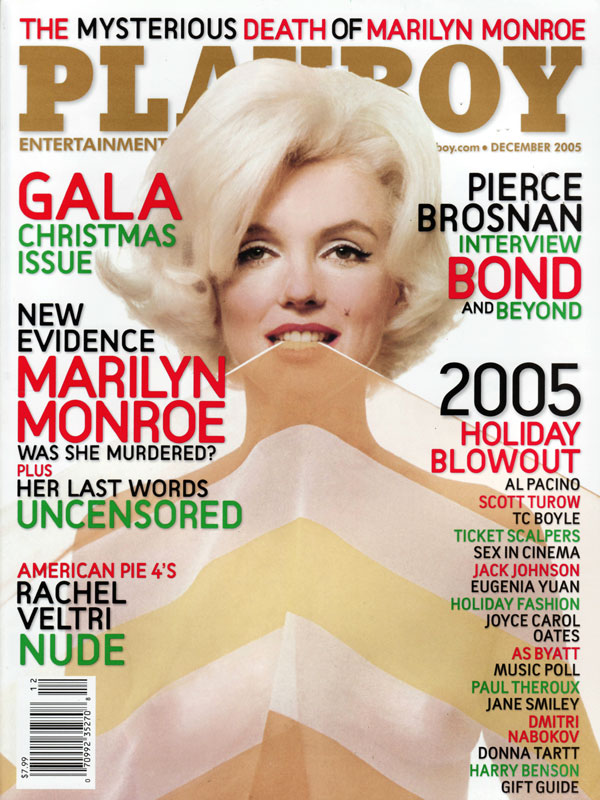 Playboy December 2005 magazine back issue Playboy (USA) magizine back copy mysterious death of marilynmonroe uncensored lastwords holiday blowout issue piercebrosnan bond