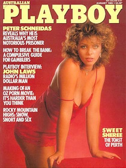 Playboy (Australia) August 1985 magazine back issue Playboy (Australia) magizine back copy Playboy (Australia) magazine August 1985 cover image, with Sheree Allbeury on the cover of the magaz