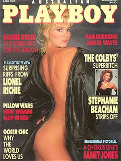 Playboy (Australia) April 1987 magazine back issue Playboy (Australia) magizine back copy Playboy (Australia) magazine April 1987 cover image, with Janet Jones, Stephanie Beacham on the cove