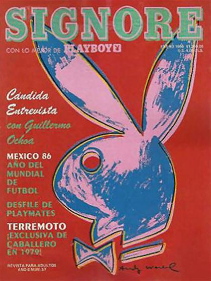 Playboy (Mexico) January 1986 magazine back issue Playboy (Mexico) magizine back copy Playboy (Mexico) magazine January 1986 cover image, with Rabbit Head, Andy Warhol {Artist} on the co