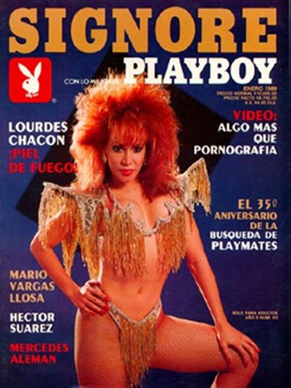 Playboy (Mexico) January 1989 magazine back issue Playboy (Mexico) magizine back copy Playboy (Mexico) magazine January 1989 cover image, with Lourdes Chacón on the cover of the magazine