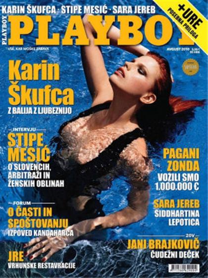 Playboy (Slovenia) August 2010 magazine back issue Playboy (Slovenia) magizine back copy Playboy (Slovenia) magazine August 2010 cover image, with Karin Škufca on the cover of the magazine