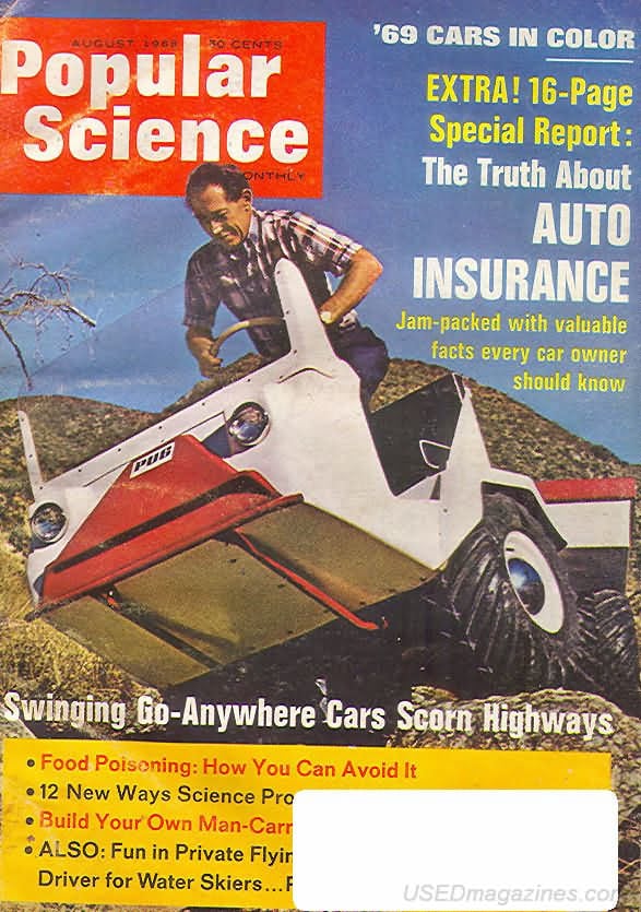 Popular Science August 1968, , '69 Cars In Color Magazine, Scienc