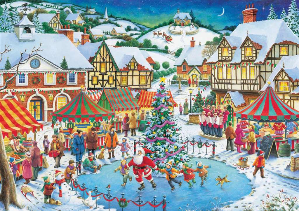 Roy Trower Artist joy of christmas santa is skating with kids christmas Ravenbsurger JigsawPuzzles t joy-of-christmas