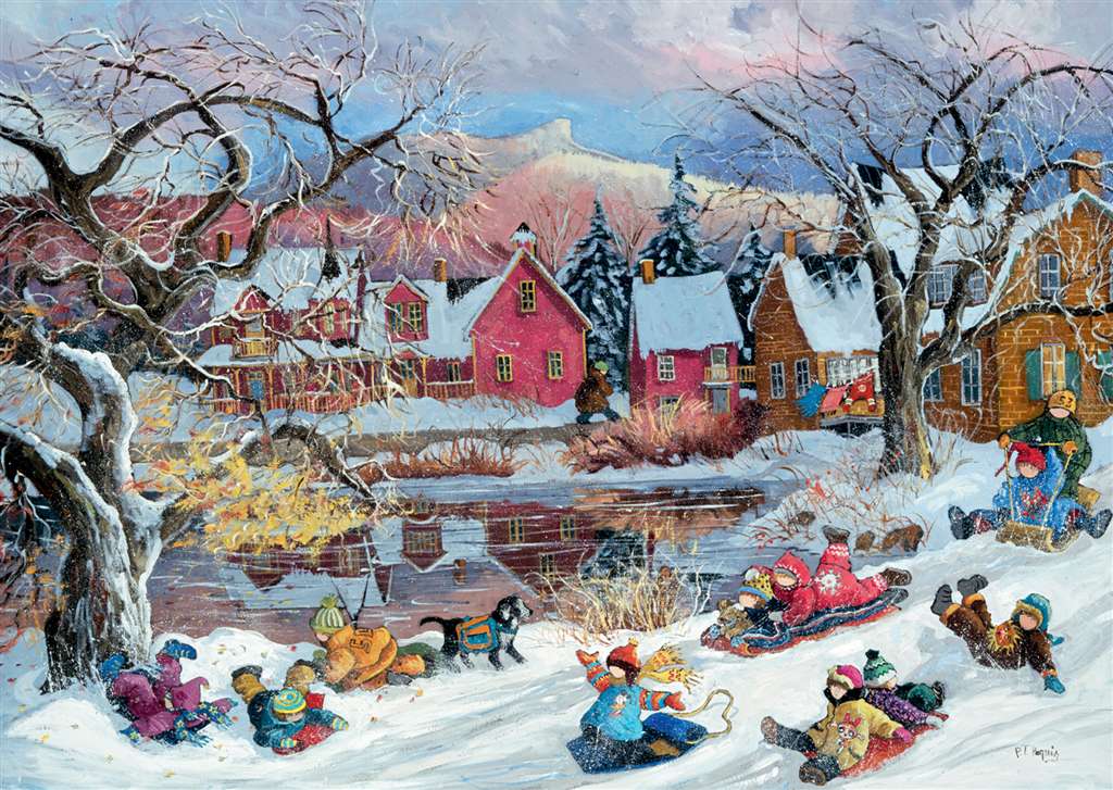 PaulinePaquin QuebecArtist Let's Slide Ravenbsurger JigsawPuzzles thousand pieces jigsaws puzzel lets-slide-pauline-paquin-puzzle