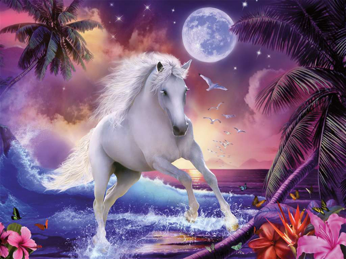 white horse by a cascading surf 1500 piece puzzle ravensburger image by Gilda Belin cascading-surf