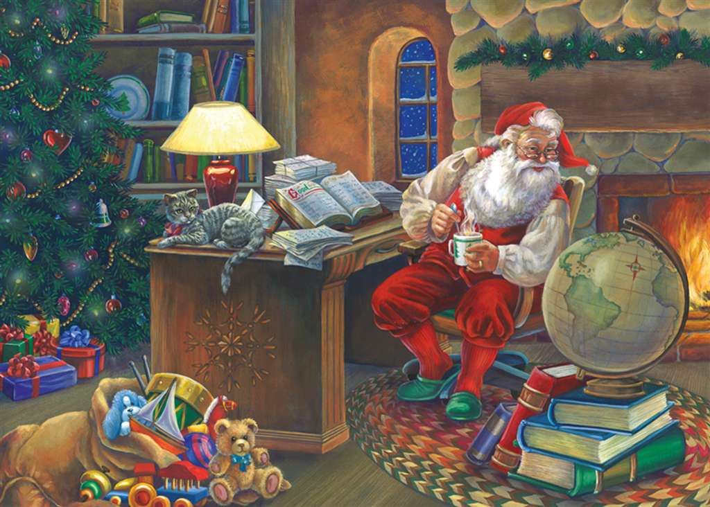 Elaine Maier Artist Santa Mapping his christmas course Ravenbsurger JigsawPuzzles thousand pieces ji santa-mapping-course