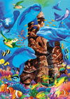 tiki gods under the ocean with a group of dolphins and other fish ravensburger 1000 piece jigsaw puz