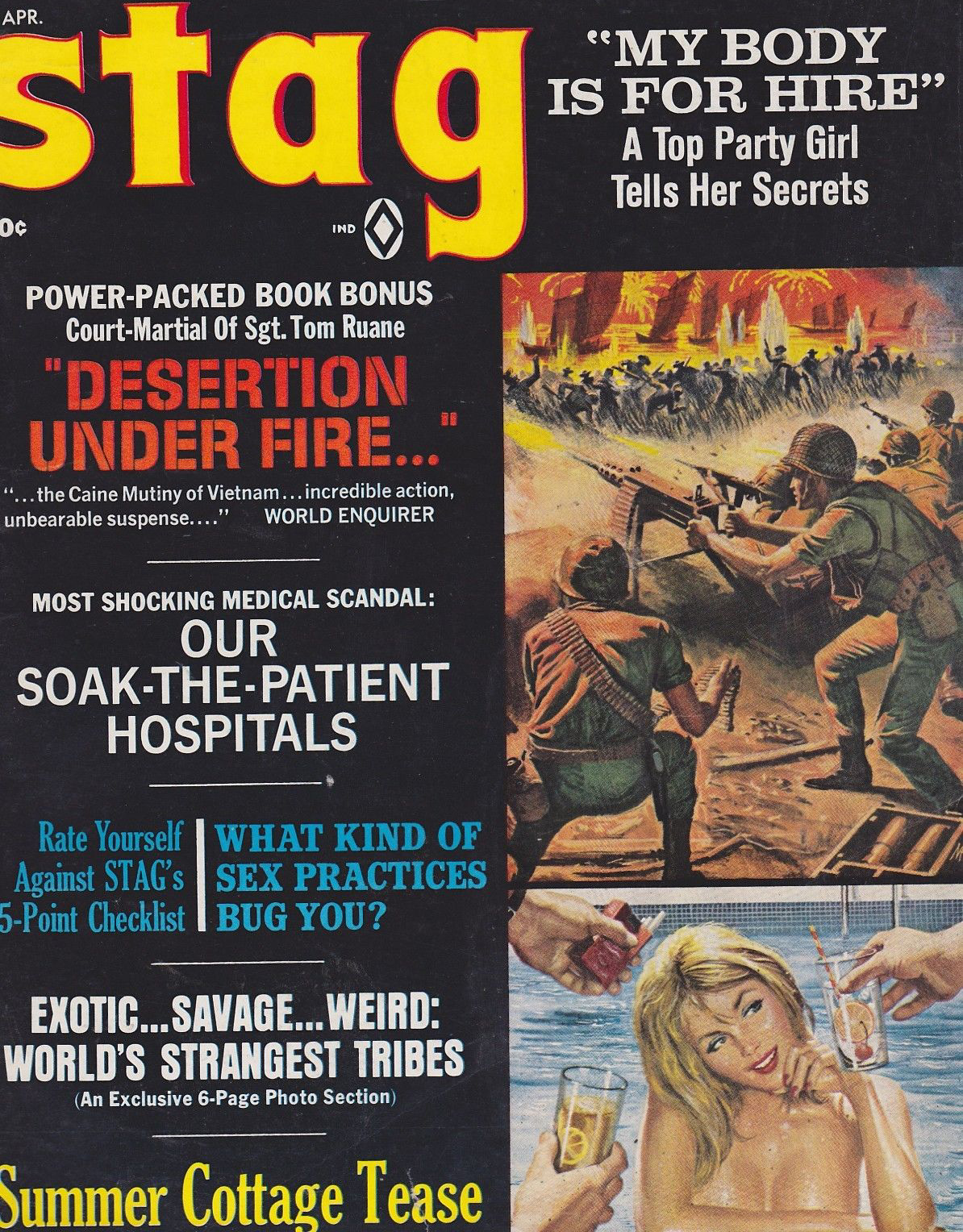Stag April 1967 magazine back issue Stag magizine back copy Stag April 1967 Magazine for Men Adult Back Issue Published by Leeds Publishing Corp. My Body Is For Hire A Top Party Girl Tells Her Secrets.