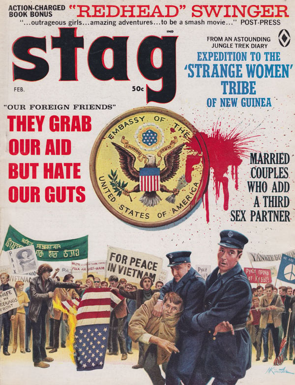 Stag February 1968 magazine back issue Stag magizine back copy back issues of stag magazine 1968 jungle trek diary true adventure stories book bonuses american war