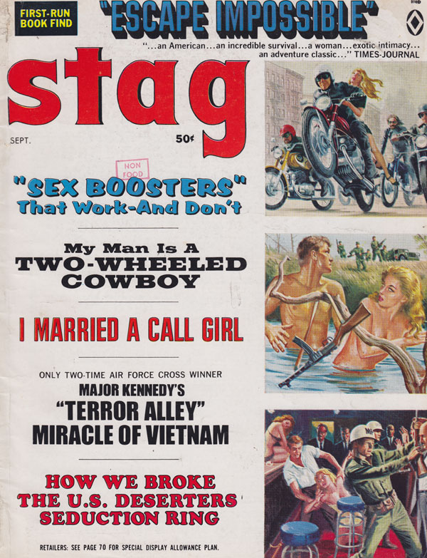 Stag September 1968 magazine back issue Stag magizine back copy stag magazine back issues 1968 first run book fund sex boosters call girl erotic fiction adventure t