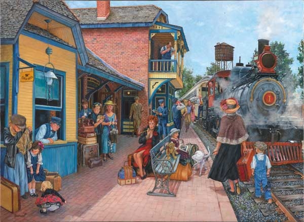 At the Station painted by Susan Brabeau 500 piece jigsaw puzzle manufactured by suns out