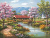 Covered Bridge in Spring painted by Sung Kim 1000 piece jigsaw puzzle manufactured by suns out