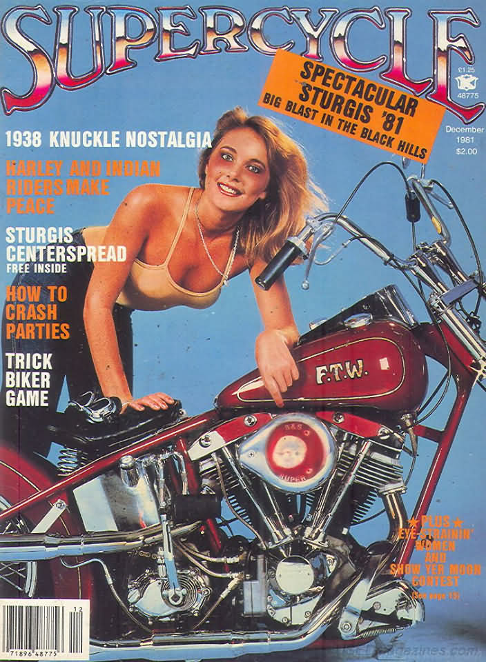 Supercycle December 1981 magazine back issue Supercycle magizine back copy Supercycle December 1981 Motorcycle Enthusiasts Magazine Back Issue Featuring Sexy Women and Great Motorbikes. 1938 Knuckle Nostalgia.