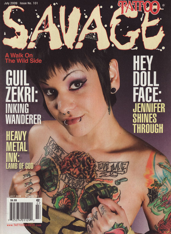 Tattoo Savage # 101 - July 2009 magazine back issue Tattoo Savage magizine back copy tattoo savage magazine 2009 issues heavy metal ink artists body art inked parlours tats sexy pics in