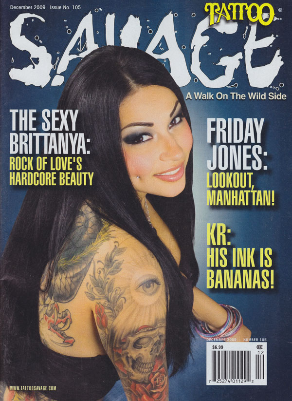 Tattoo Savage # 105 - December 2009 magazine back issue Tattoo Savage magizine back copy tattoo savage magazine 2009 back issues rock of loves brittanya hot chicks with tats ink artists par