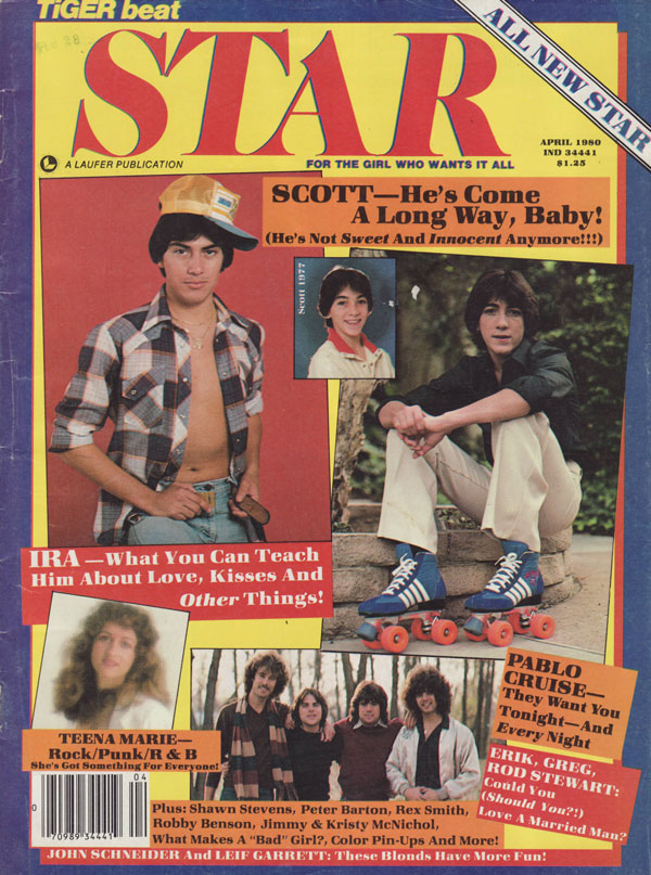 Tiger Beat Star April 1980 magazine back issue Tiger Beat Star magizine back copy scot he's come a long way ira teena marie shawn stevens peter barton rex smith robby denson jimmy an