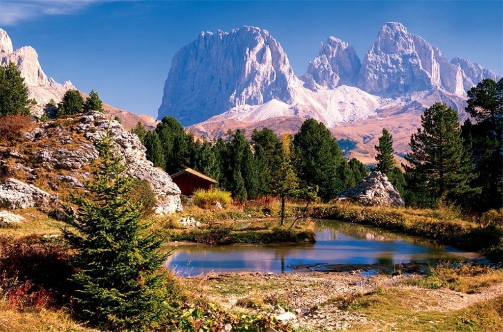 italy dolomite mountain range in autumn photo for ravensburger 2000 piece jigsaw puzzel lake-in--dolomites