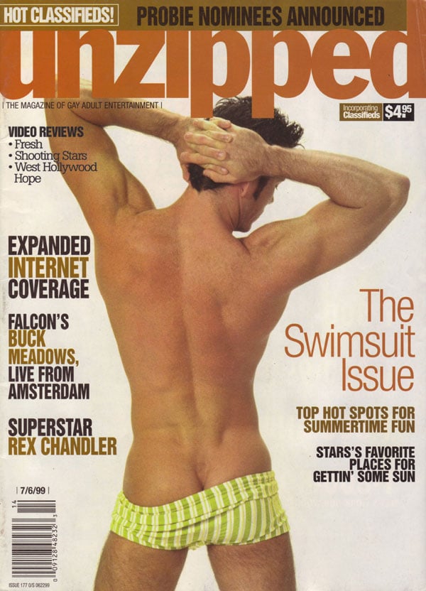 Unzipped July 6, 1999 magazine back issue Unzipped magizine back copy unzipped gay porn magazine 1999 swimsuit issue hot sexy nude men exposed explicit hard cocks big dic